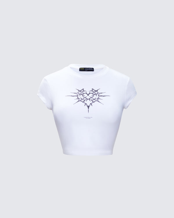 finesse Dena White Jersey Graphic Top