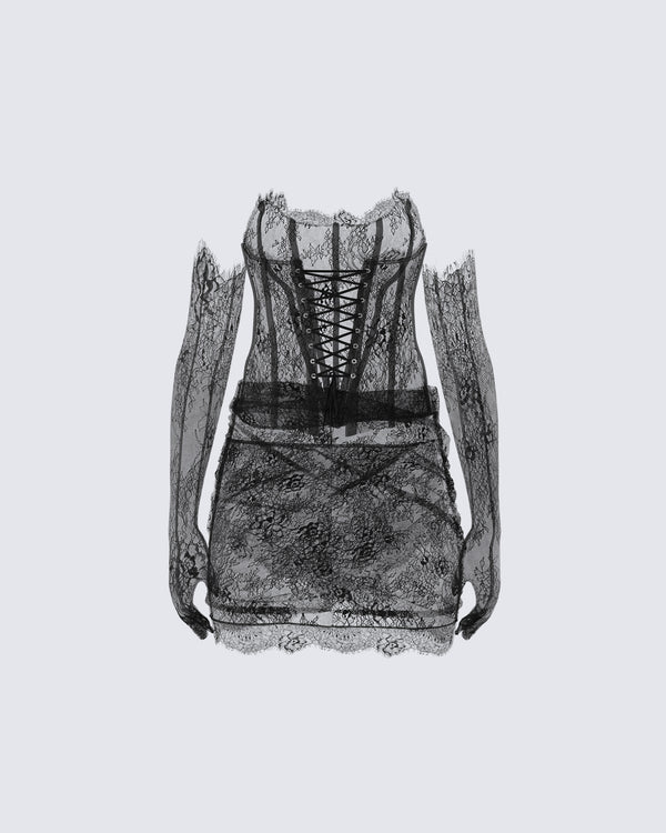 Finesse Devyn Black Lace Dress & Gloves