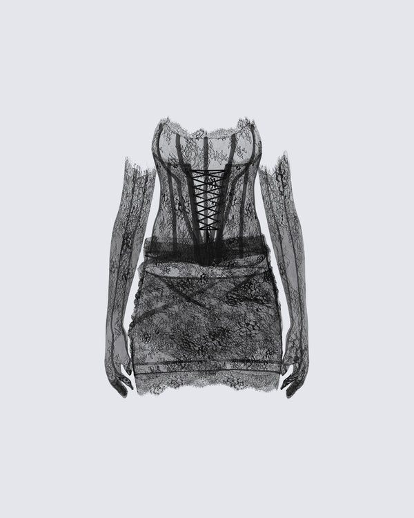 finesse Devyn Black Lace Dress & Gloves