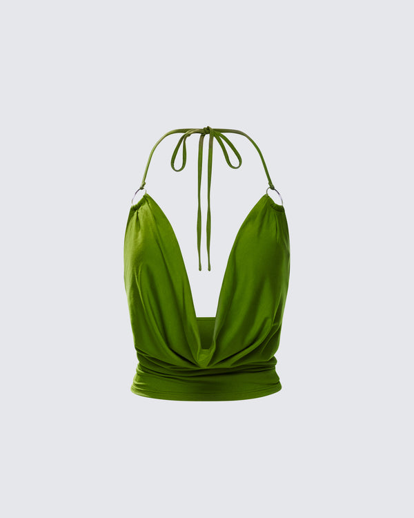 finesse Didi Green Cowl Neck Halter Top
