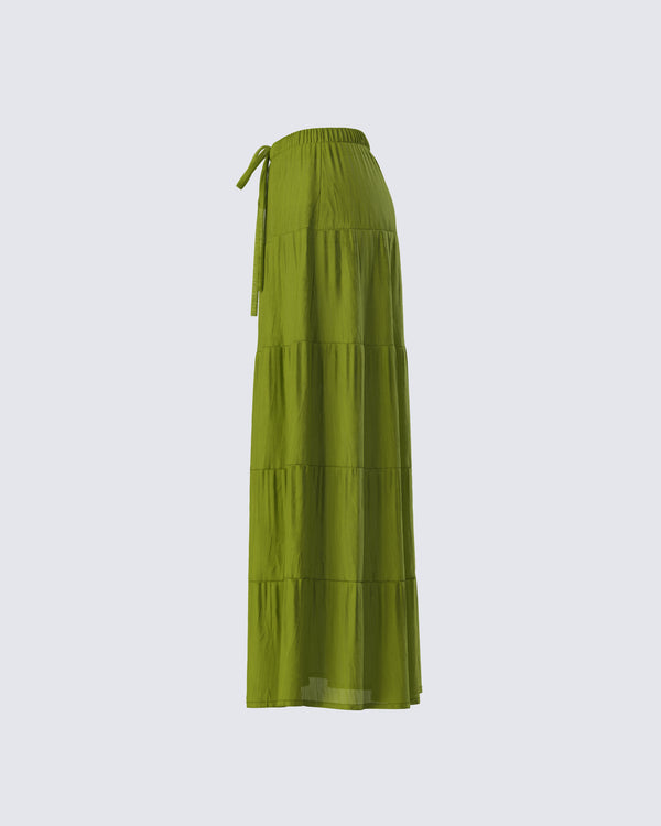 Finesse Didi Green Tiered Maxi Skirt