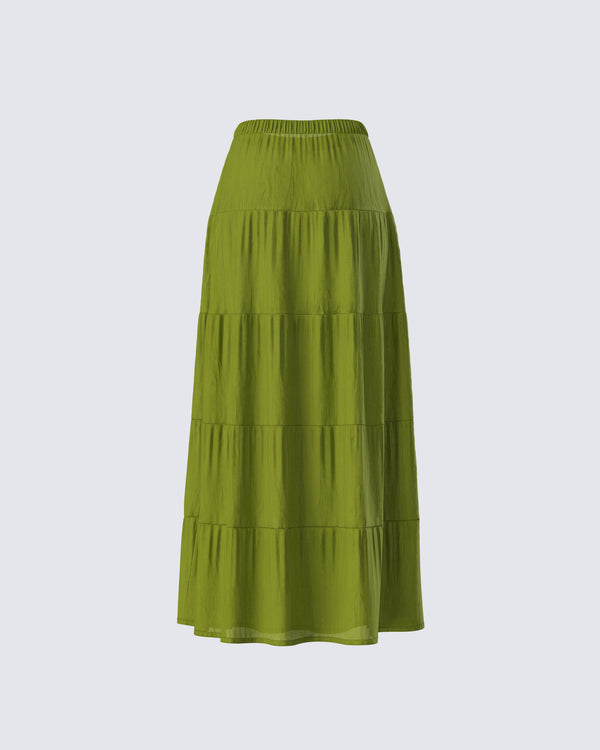Finesse Didi Green Tiered Maxi Skirt