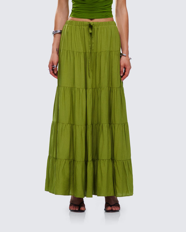Finesse Didi Green Tiered Maxi Skirt