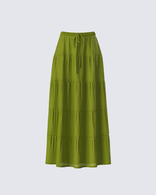 finesse Didi Green Tiered Maxi Skirt
