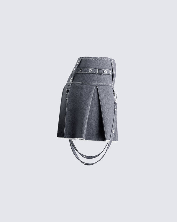 Finesse Dina Grey Denim Pleated Mini Skirt