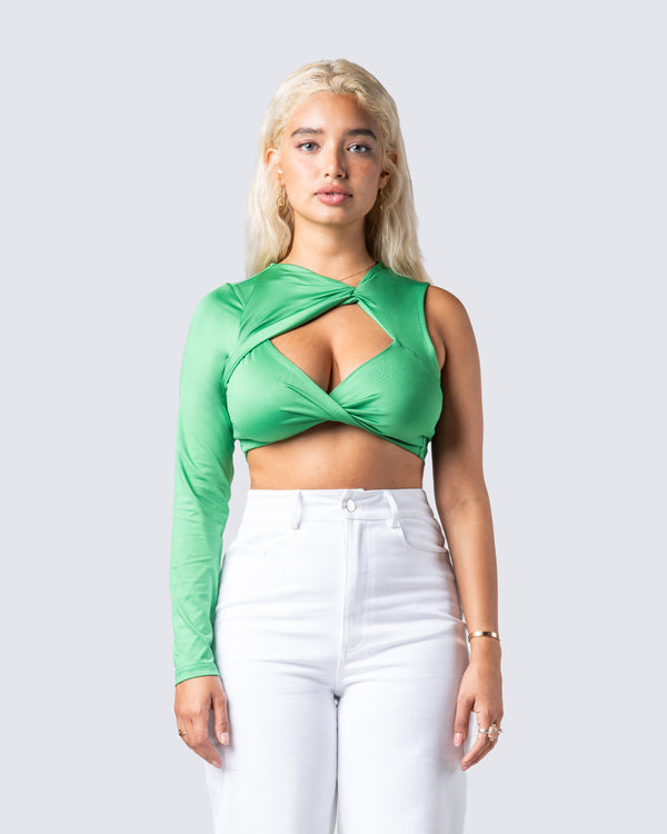 Finesse Domino Green Jersey Asymmetric Top