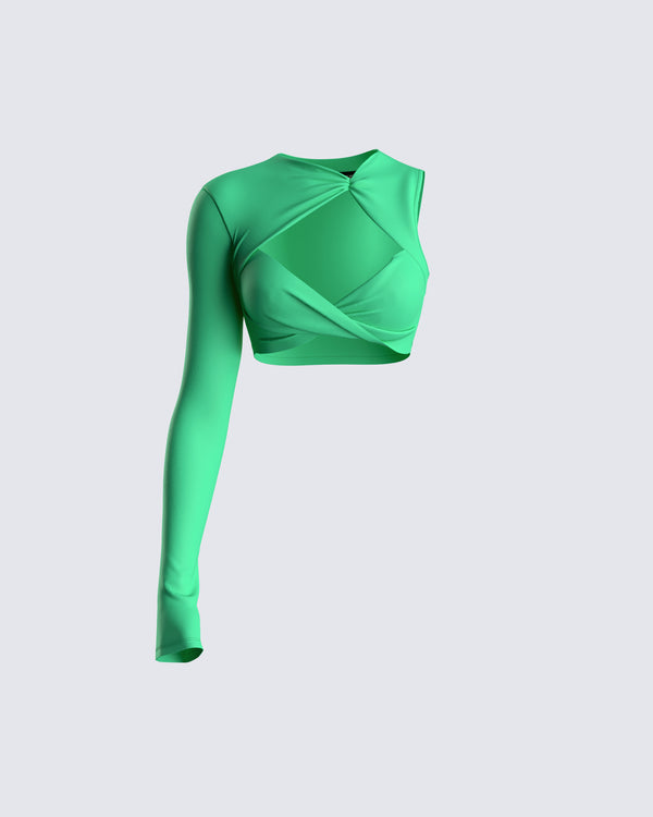 finesse Domino Green Jersey Asymmetric Top
