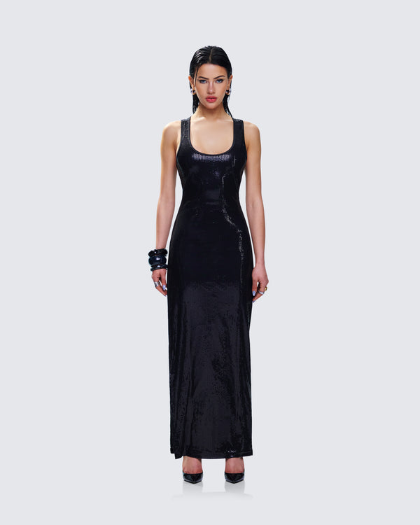 Finesse Donatella Black Sequin Maxi Dress
