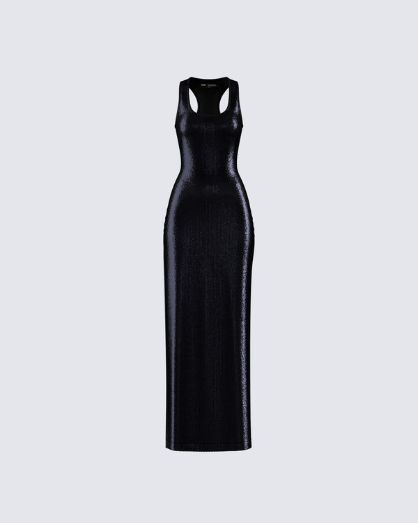 finesse Donatella Black Sequin Maxi Dress