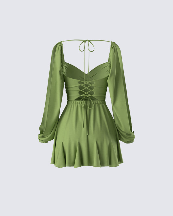 Finesse Dori Green Cross Front Mini Dress