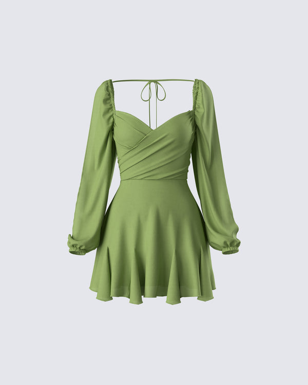 finesse Dori Green Cross Front Mini Dress