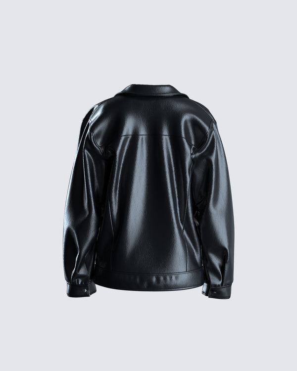 Finesse Dove Black Faux Leather Jacket