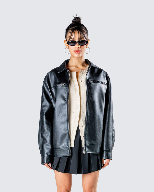 Finesse Dove Black Faux Leather Jacket