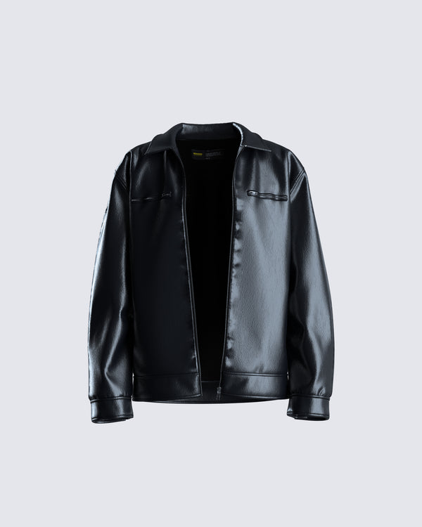 finesse Dove Black Faux Leather Jacket