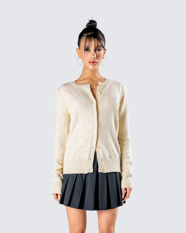 Finesse Dove Ivory Sweater Knit Cardigan