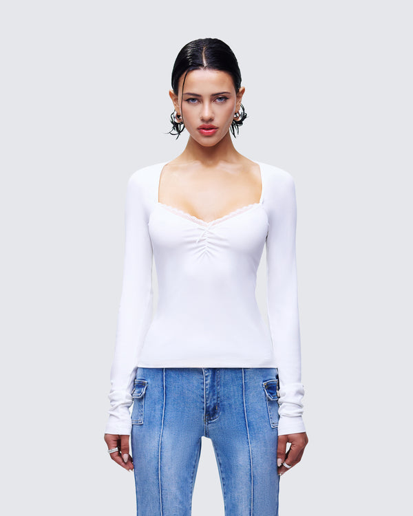 Finesse Draya White Rib Lace Top