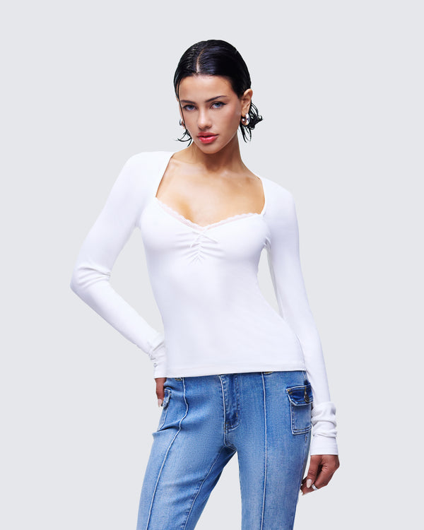 Finesse Draya White Rib Lace Top