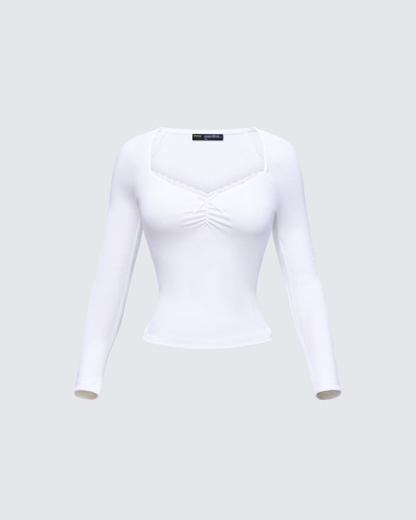 finesse Draya White Rib Lace Top
