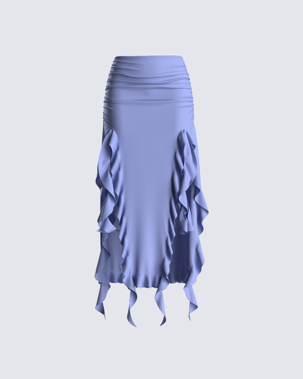 finesse Dulce Blue Ruffle Maxi Skirt
