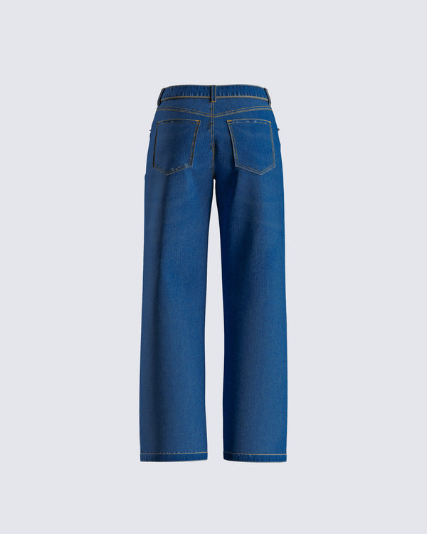 Finesse Dulcie Blue Denim Wide Leg Jean