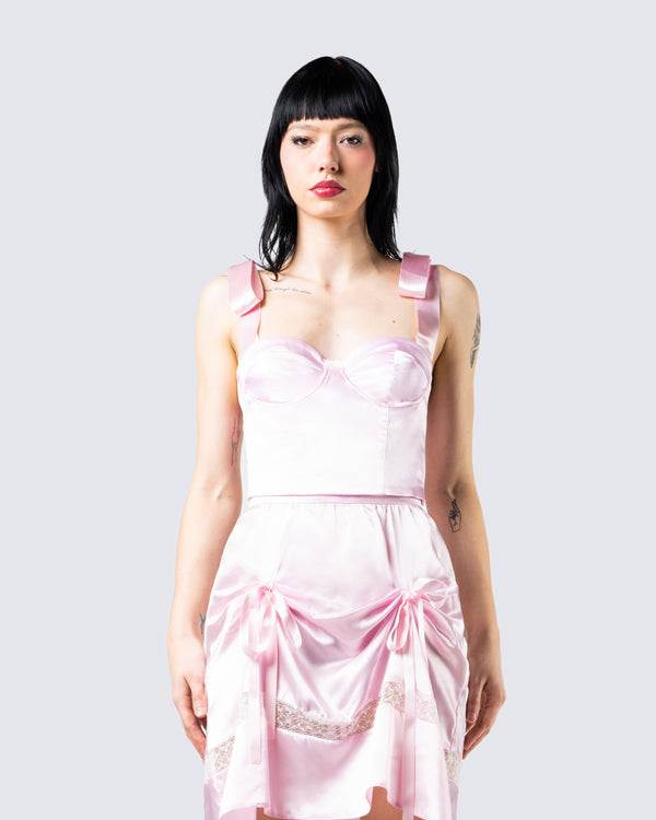 Finesse Edith Pink Satin Corset Top