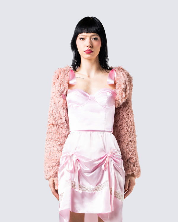 Finesse Edith Pink Vegan Fur Shrug Jacket