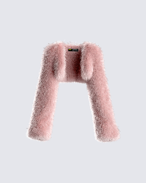 finesse Edith Pink Vegan Fur Shrug Jacket
