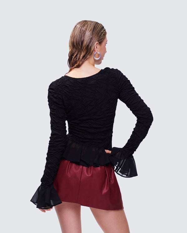 Finesse Eilis Black Texture Flute Cuff Blouse