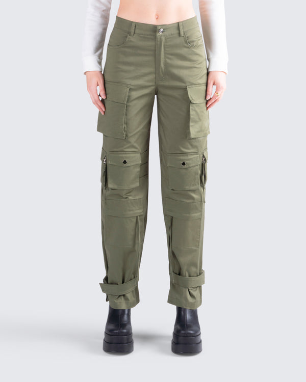 Finesse Eleni Olive Utility Pocket Pant
