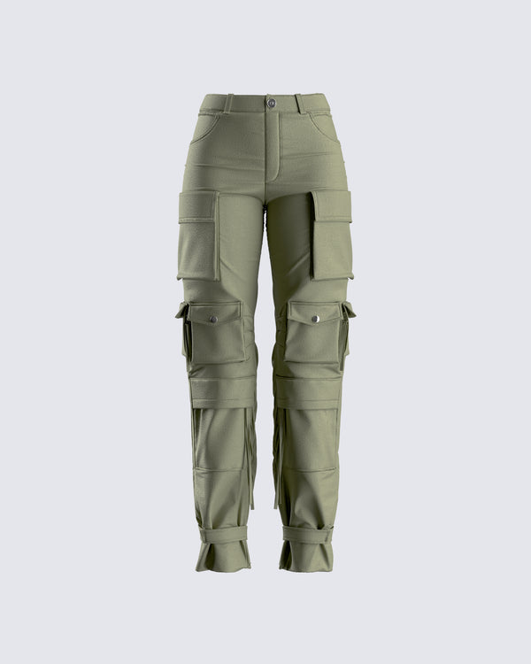 finesse Eleni Olive Utility Pocket Pant