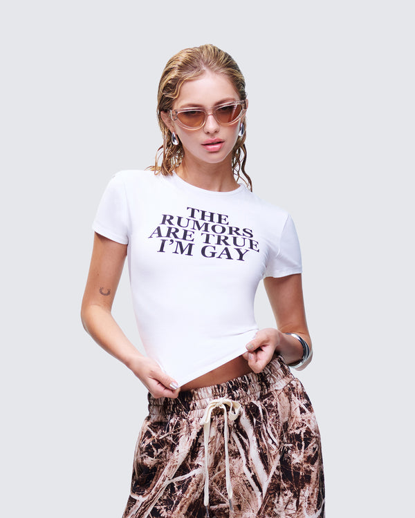 Finesse Eleni White Slogan Classic Tee