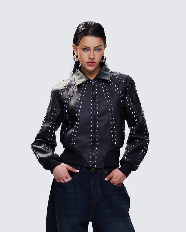 Finesse Eleri Black Vegan Leather Studded Jacket
