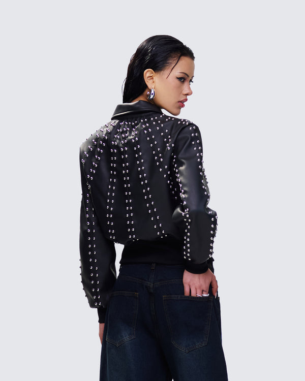Finesse Eleri Black Vegan Leather Studded Jacket