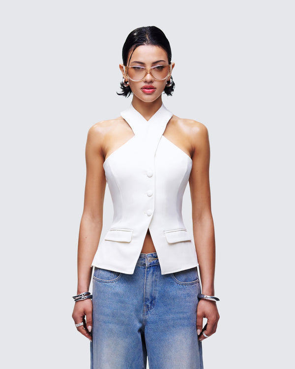 Finesse Elina Cream Halter Neck Waistcoat