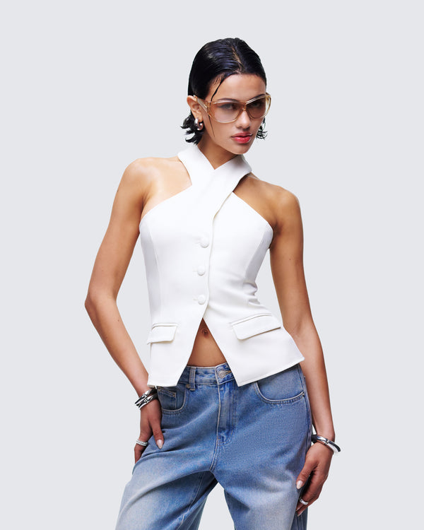 Finesse Elina Cream Halter Neck Waistcoat