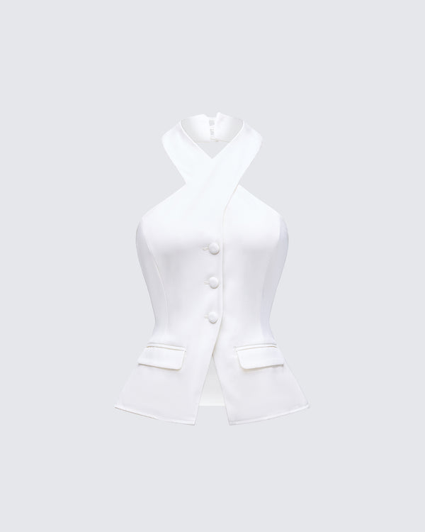 finesse Elina Cream Halter Neck Waistcoat
