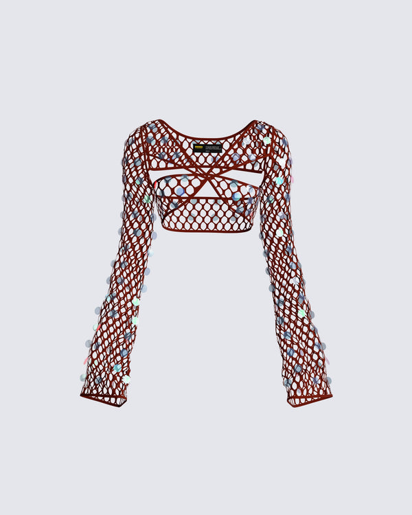 finesse Ellery Maroon Crochet Top