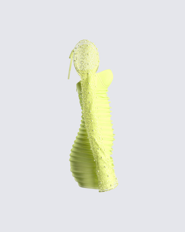 Finesse Eloise Lime Green Mesh Mini Dress