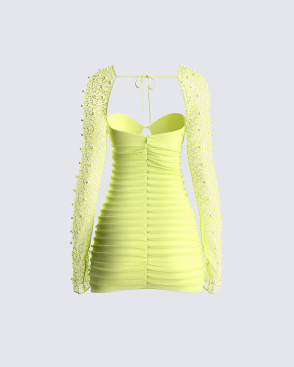 Finesse Eloise Lime Green Mesh Mini Dress