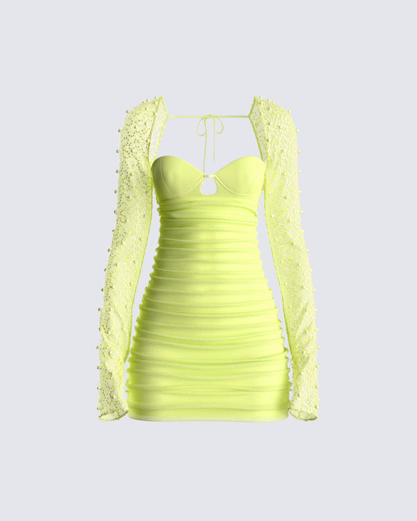 finesse Eloise Lime Green Mesh Mini Dress