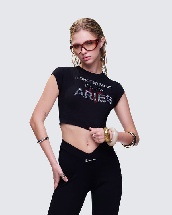 Finesse Elowen Black Aries Graphic Top