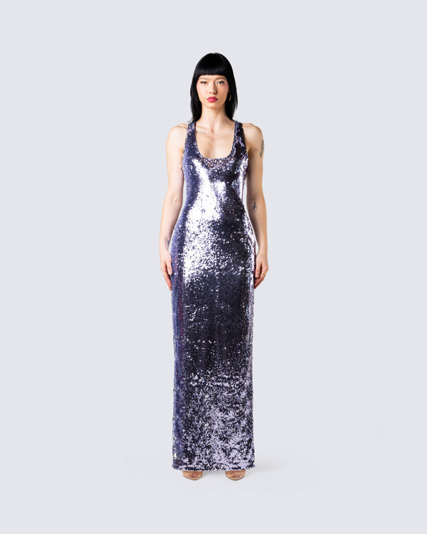 Finesse Elsa Lilac Sequin Sleeveless Gown