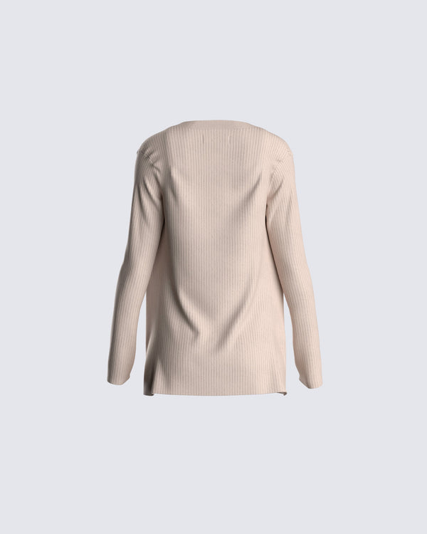Finesse Elsie Taupe Ribbed Cardigan