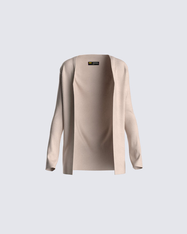 finesse Elsie Taupe Ribbed Cardigan