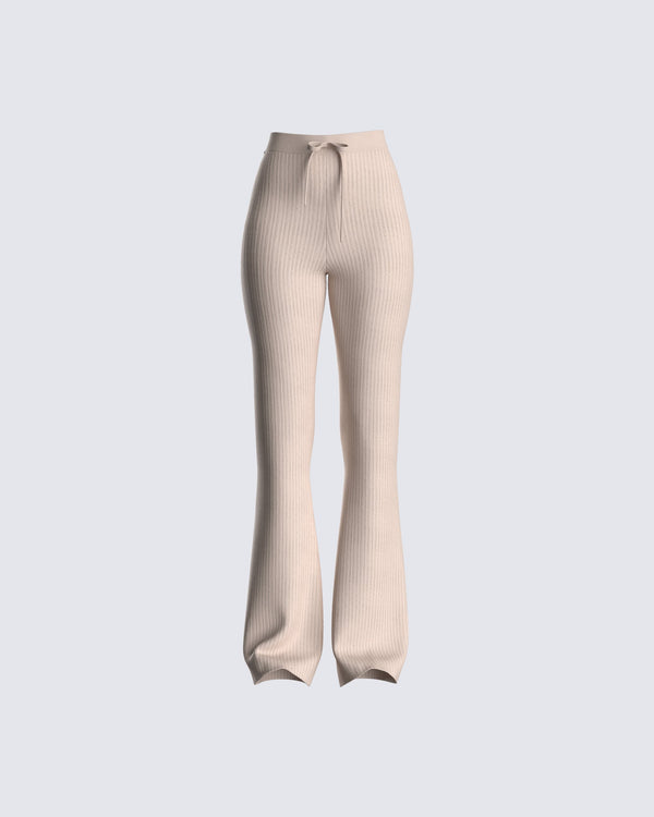 finesse Elsie Taupe Ribbed Pant