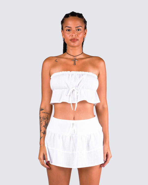 Finesse Elva White Cotton Strapless Top
