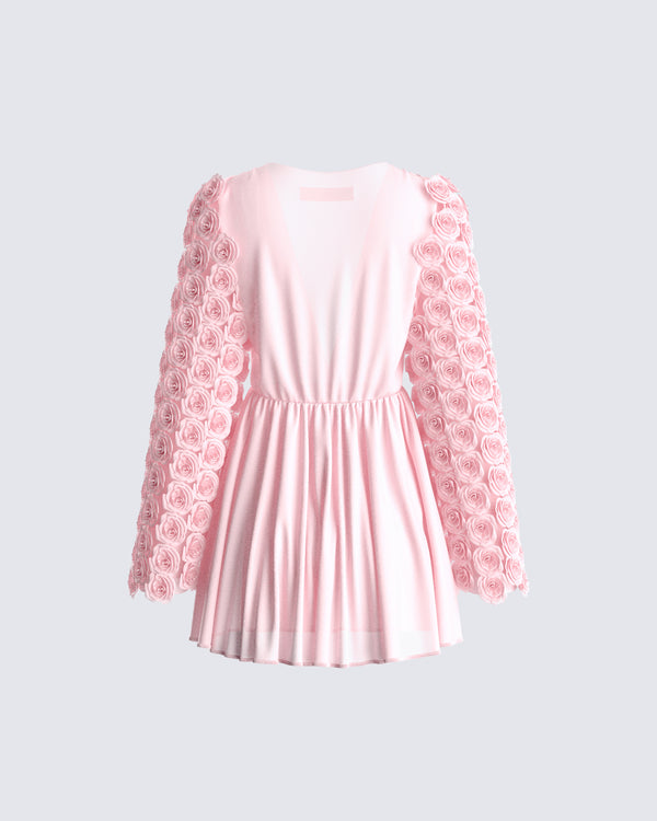 Finesse Elvia Pink Pleated Flower Dress