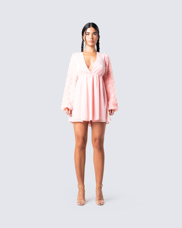 Finesse Elvia Pink Pleated Flower Dress