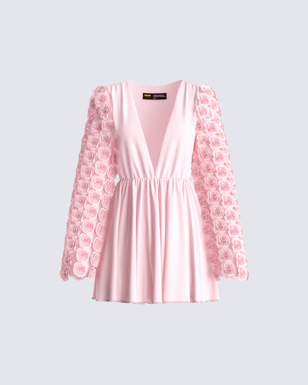 finesse Elvia Pink Pleated Flower Dress