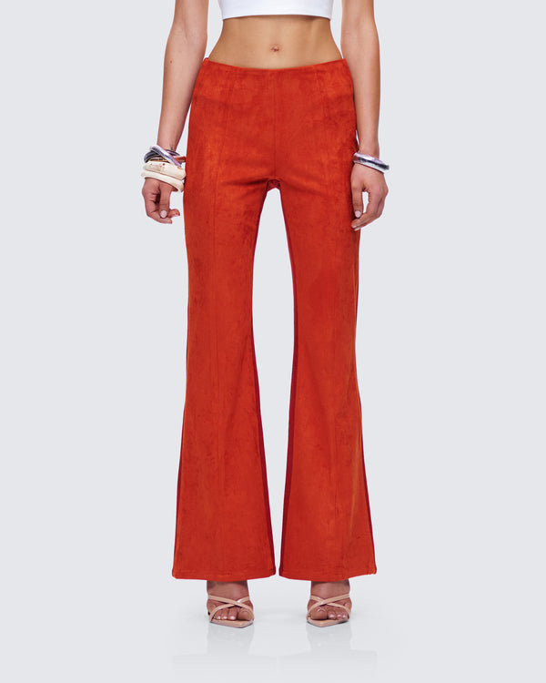 Finesse Emi Two Tone Orange Faux Suede Pant